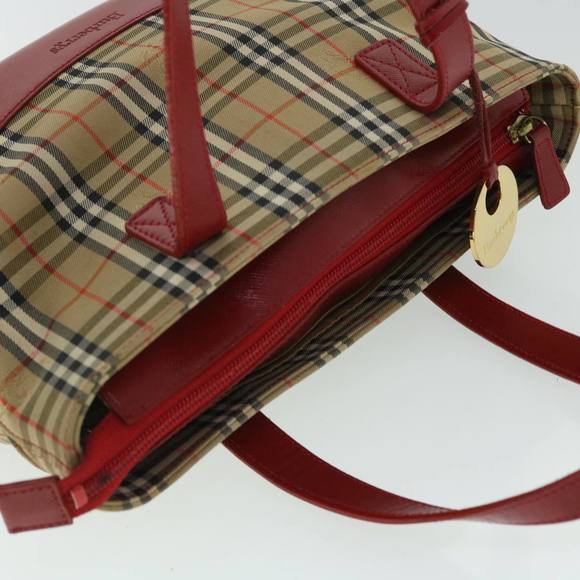 Burberrys Nova Check Hand Bag Canvas Beige Red Auth 53246 - Picture 6 of 16